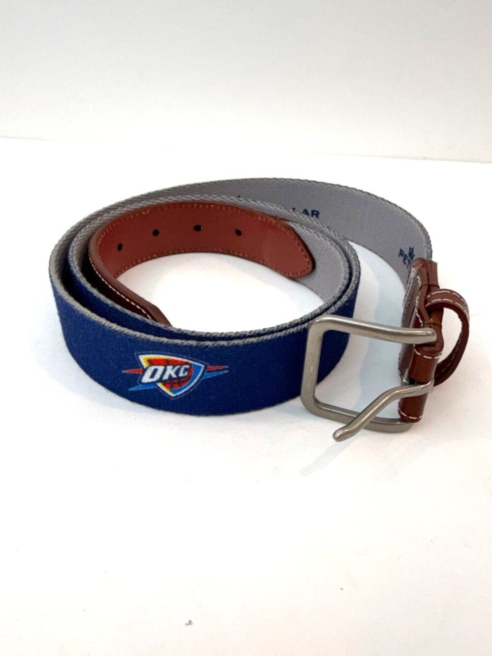 Peter Millar Men's Blue Cotton Oklahoma City OKC Thunder Logo Belt Size 42